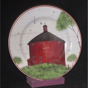 Sakura Warren Kimble Barns Salad Plate (s) Round Red Barn
